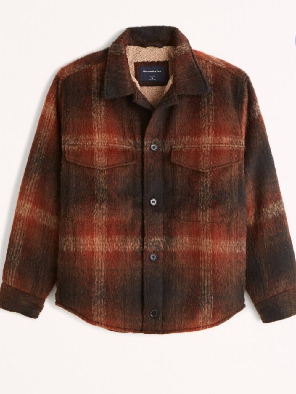 Abercrombie & Fitch Men's Sherpa-Lined Plaid Flannel Shirt Jacket Shacket XS